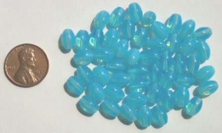 50 9x6mm Milky Aqua Opal Glass Oval Beads