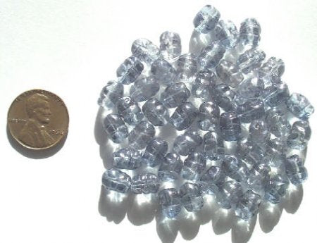 50 9x6mm Crystal Blue Lustre Ridged Oval Nuggets