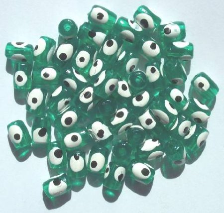 50 8x6mm Acrylic Transparent Green Evil Eye Barrel Beads