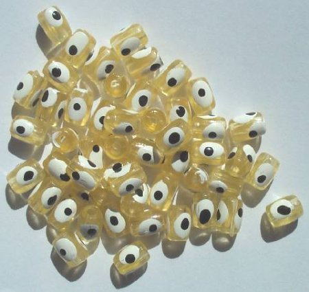 50 8x6mm Acrylic Transparent Yellow Evil Eye Barrel Beads