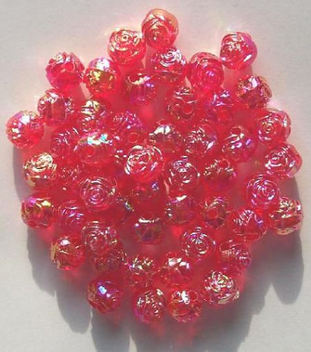 50 9mm Acrylic Red AB Rosebuds