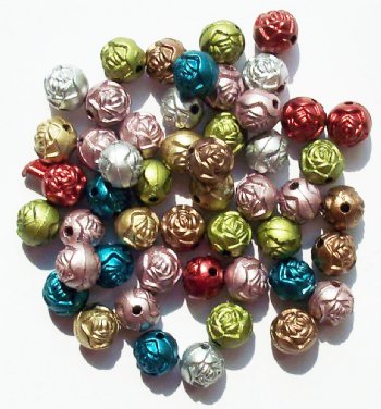50 8mm Acrylic Metalized Matte Mixed Rosebud Beads