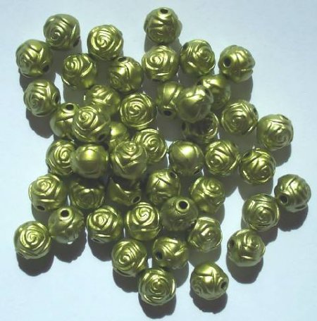 50 8mm Acrylic Metalized Matte Olive Rosebuds