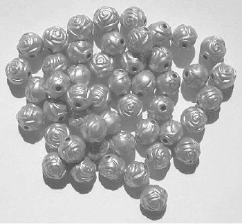 50 8mm Acrylic Metalized Matte Silver Rosebuds