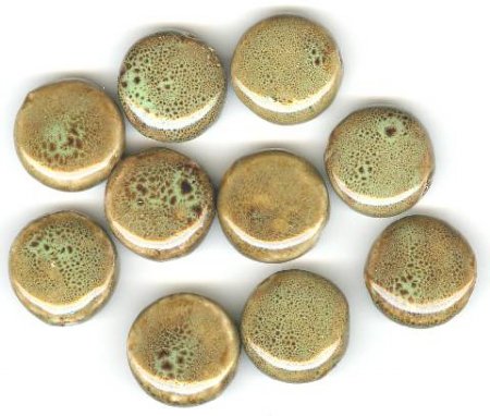 10 19x9mm Green Brown Ceramic Coin Beads