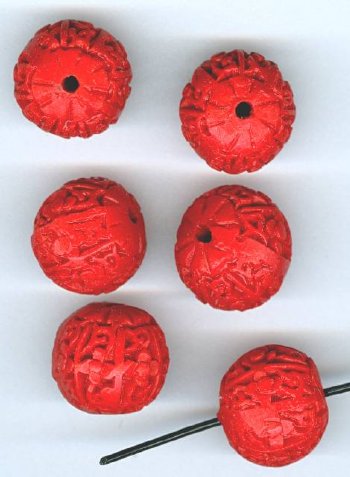6 13mm Red Cinnabar Round Beads
