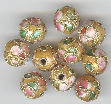 10 10mm Gold Cloisonné Rounds