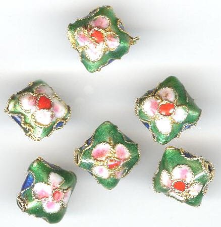 6 11mm Green Cloisonné Flat Diamonds