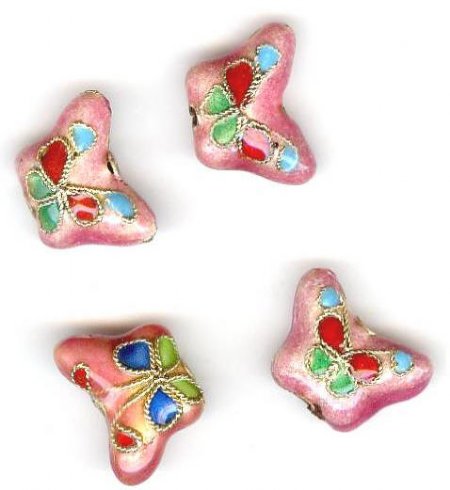 4 11x17mm Pink Cloisonné Butterfly Beads