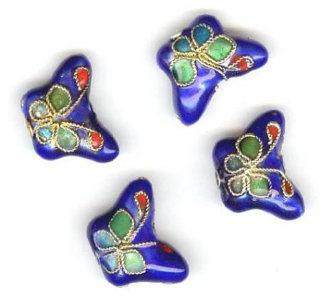 4 11x17mm Royal Blue Cloisonné Butterfly Beads