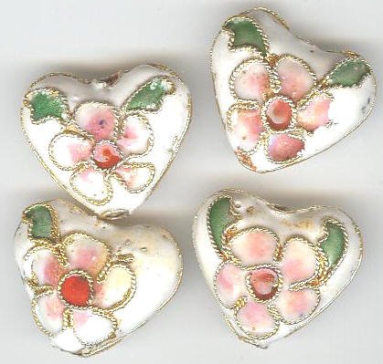 4 14x16mm White Cloisonné Hearts