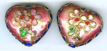 2 20x22mm Pink Cloisonné Hearts