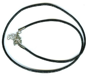 16 inch 1mm Black Leather Necklace with Nickel Lobster Clasp and Extender