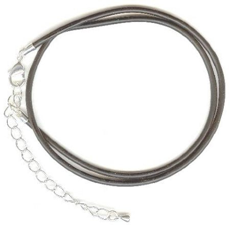 16 inch Black Rubber Necklace with Silver Lobster Clasp and Extender