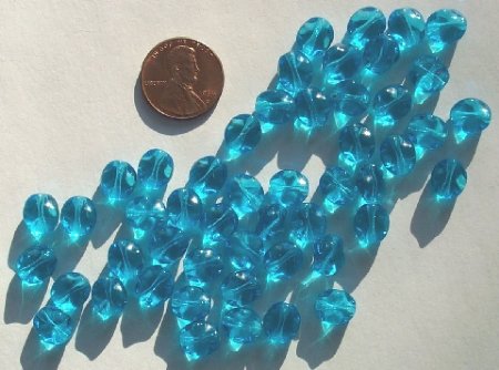 50 8-9mm Dented Twisted Ovals - Aqua