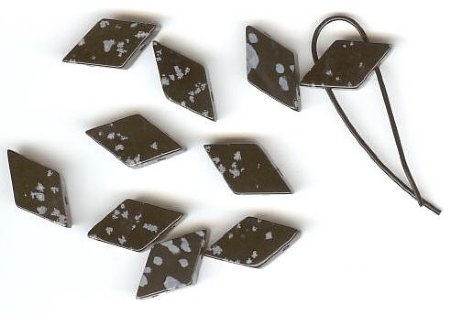 10 10x19mm Diamond Two Hole Snowflake Obsidian