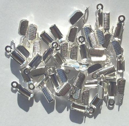 50 11mm Ridged Silver Crimp Ends