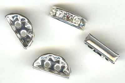 5 13x7mm Silver Plated Rhinestone Crystal Silver 2 Hole Spacer