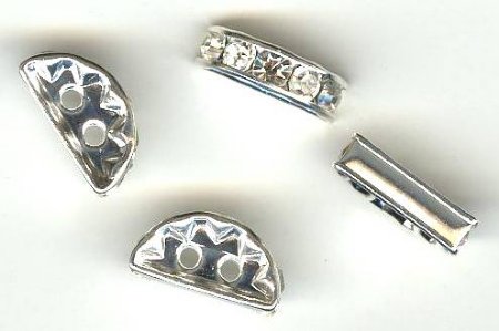 5 13x7mm Silver Plated Rhinestone Crystal Silver 2 Hole Spacer
