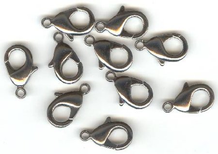 10 19mm Gunmetal Plate Lobster Claw Clasps