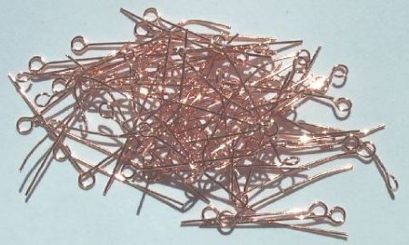 100, 1 Inch 24ga Bright Copper Fine Eye Pins