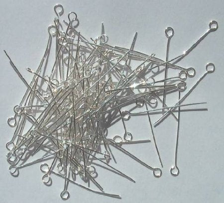 100, 1 Inch 24ga Bright Silver Fine Eye Pins