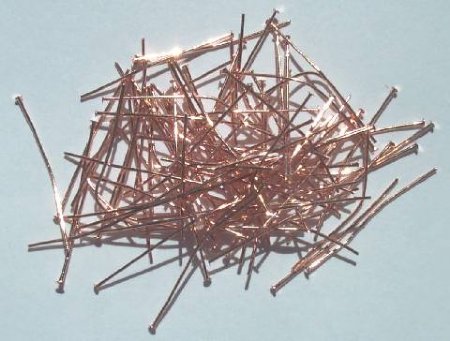 100, 1 Inch 24ga Bright Copper Fine Head Pins