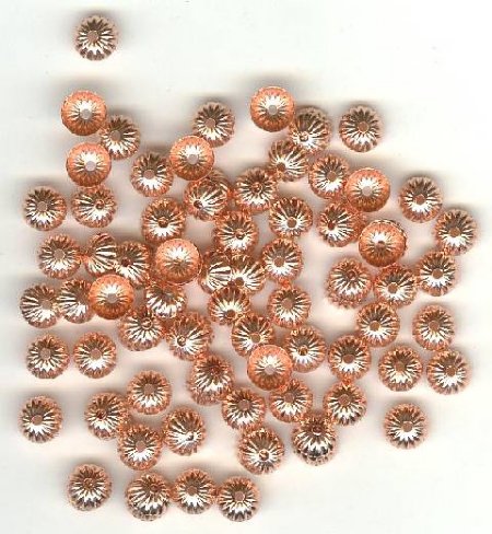 100 2x5mm Bright Copper Pleated Bead Caps