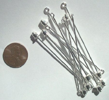 10 65mm Silver Plated Lapel / Stick Pins with Loop