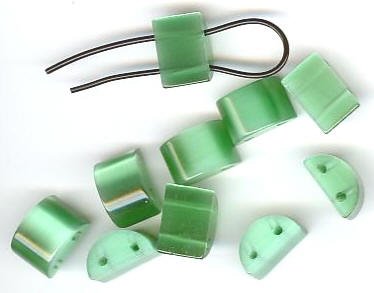 10 8x12mm Half-Moon Green Double Holed Fiber Optic