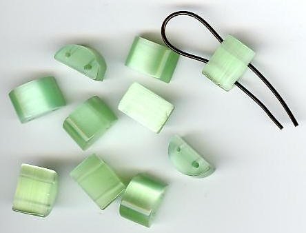 10 8x12mm Half-Moon Light Green Double Holed Fiber Optic