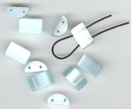 10 8x12mm Half-Moon Light Icy Blue Double Holed Fiber Optic
