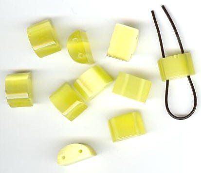 10 8x12mm Half-Moon Light Yellow Double Holed Fiber Optic