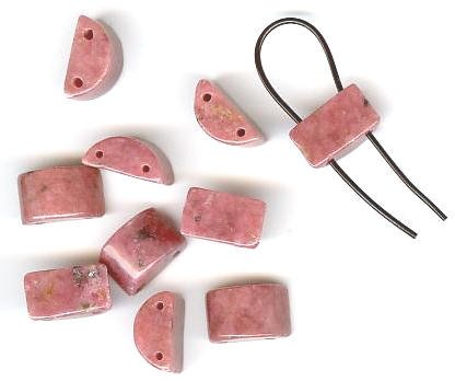 10 8x12mm Half-Moon Two Hole Rhodonite