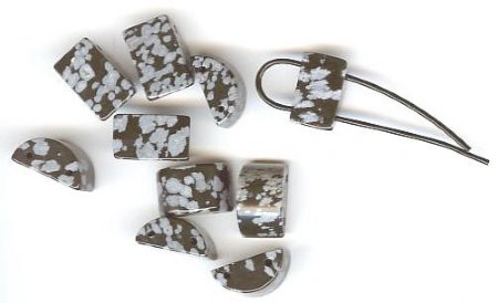 10 8x12mm Half-Moon Two Hole Snowflake Obsidian