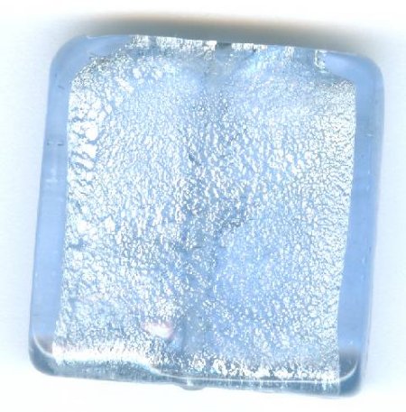 1 25x25x7mm Light Sapphire with Foil Lampwork Flat Square
