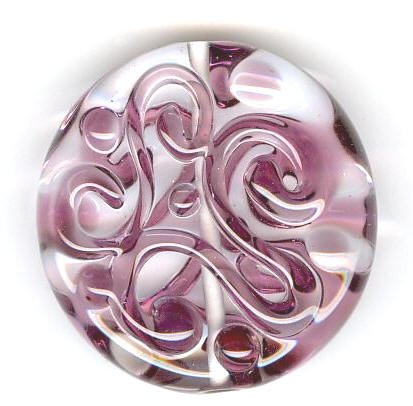 1 30x8mm Crystal with Amethyst Squiggle Lampwork Disk