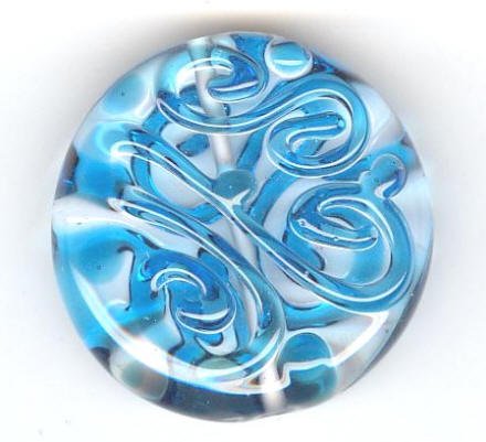 1 30x8mm Crystal with Aqua Squiggle Lampwork Disk