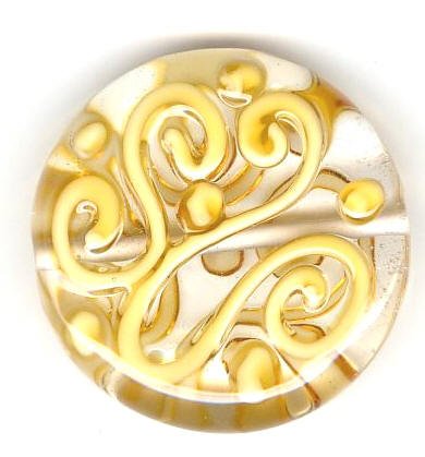 1 30x8mm Crystal with Yellow Squiggle Lampwork Disk