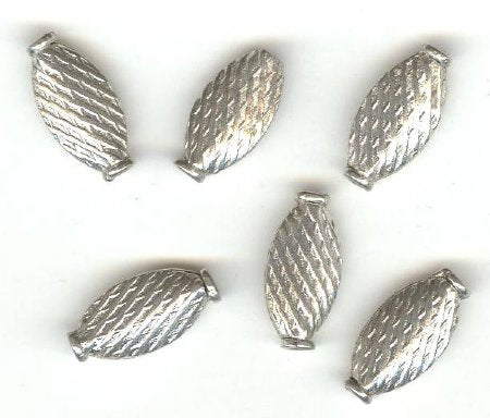 6 15x8mm Antique Silver Pinched Flat Oval Beads with Weave Pattern