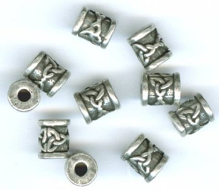 10 7x6mm Celtic Triad Pewter Tube Beads