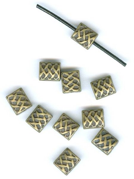 10 7x6mm Antique Gold Flat Rectangle Celtic Knot Beads