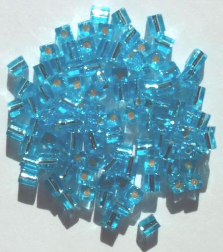 10 grams of 4x4mm Silver Lined Aqua Miyuki Cubes