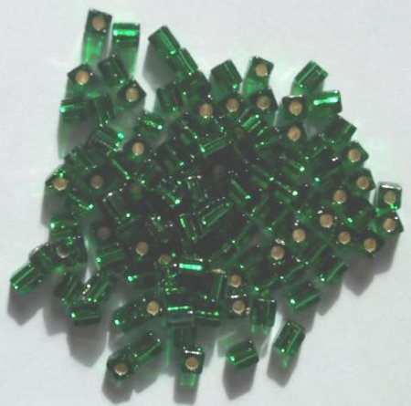 10 grams of 4x4mm Silver Lined Green Miyuki Cubes