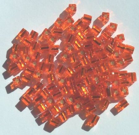 10 grams of 4x4mm Silver Lined Orange Miyuki Cubes