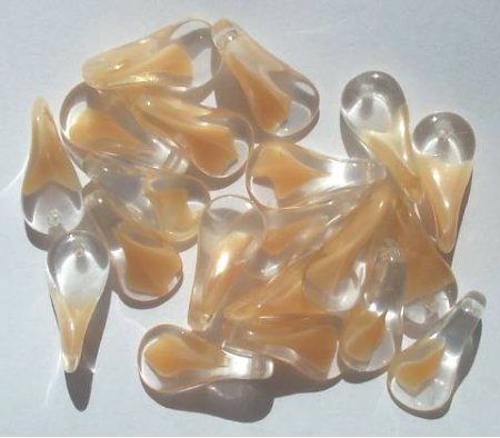 25 18x9mm Crystal & Satin Caramel Givre Paddle Beads