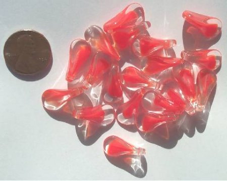 25 18x9mm Satin Red & Crystal Givre Paddle Beads