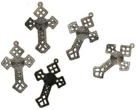 5 33x21mm Etched Stamped Silver Cross Pendants