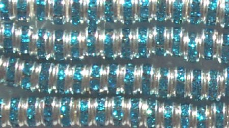 10 4.5mm Silver Rondelles with Aqua Rhinestones