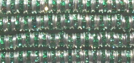 10 4.5mm Silver Rondelles with Peridot Rhinestones